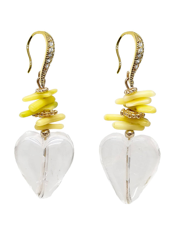 White Quartz Heart and Yellow Bamboo Coral Earrings QE004