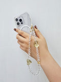 White Quartz With Heart Citrine Gemstone Phone Strap PC042