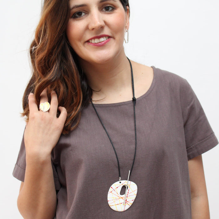 White & Red Splash Lea Pendant - Sylca Designs - Chunky Jewelry