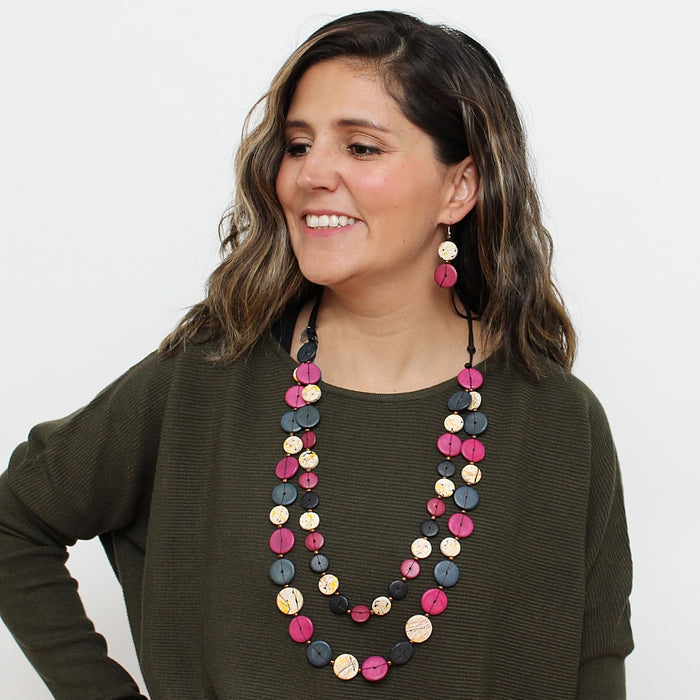 Wine Aurelia Double Strand Necklace - Sylca Designs - Chunky Jewelry