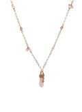 Wire-Wrapped Rose Quartz Pendant With Watermelon Flower Long Necklace RN016