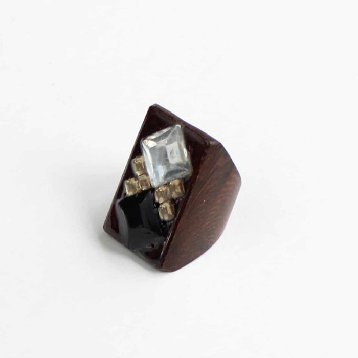 Wooden Rectangle Gem Ring - Sylca Designs - Chunky Jewelry