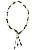 Y Shape Black Obsidian & Smoky Quartz Fringe Necklace KN053 - FARRA