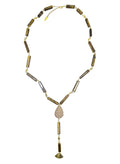 Y Shaped Tiger-eye Stone With Rhinestone Tassel Necklace QN008