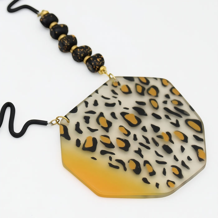 Yellow and Black Leopard Pendant Necklace