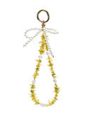 Yellow Bamboo Coral With Bowknot Freshwater Pearl Bag Charm