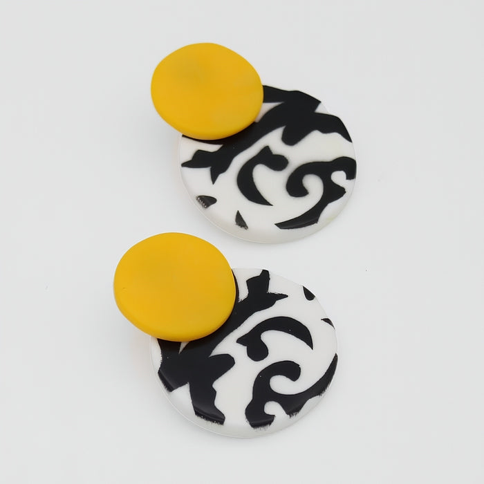 Yellow, Black and White Lola Statement Earrings - Sylca Designs - Chunky Jewelry