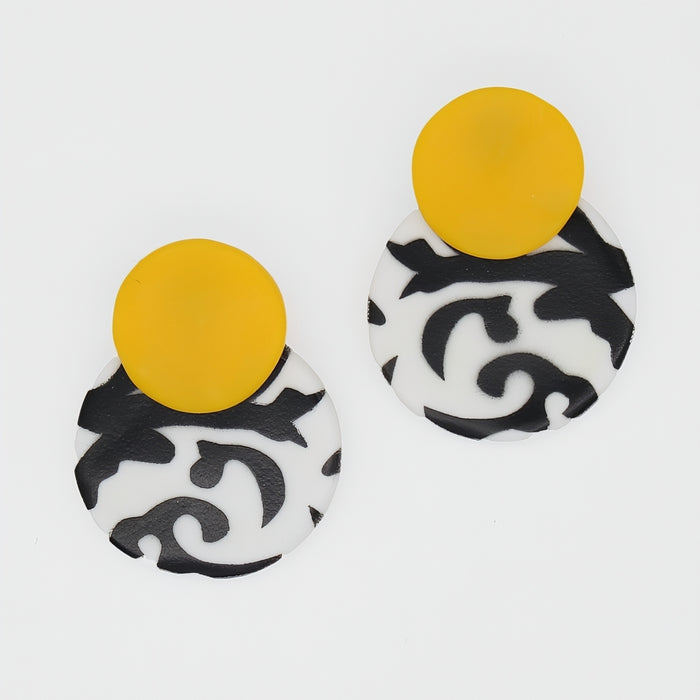Yellow, Black and White Lola Statement Earrings - Sylca Designs - Chunky Jewelry