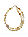 Yellow Citrine With Rhinestones Asymmetric Necklace GN029 - FARRA