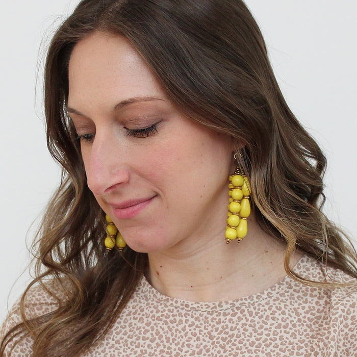Yellow Multi Strand Simone Earrings - Sylca Designs - Chunky Jewelry