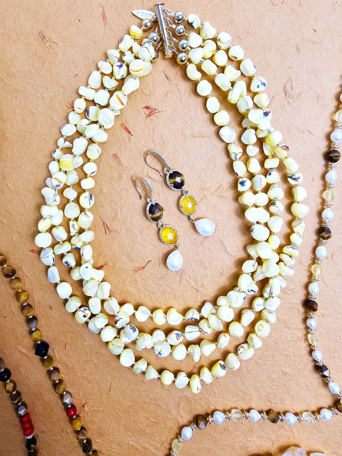 Yellow Natural Shell Multi-Layers Necklace PN057