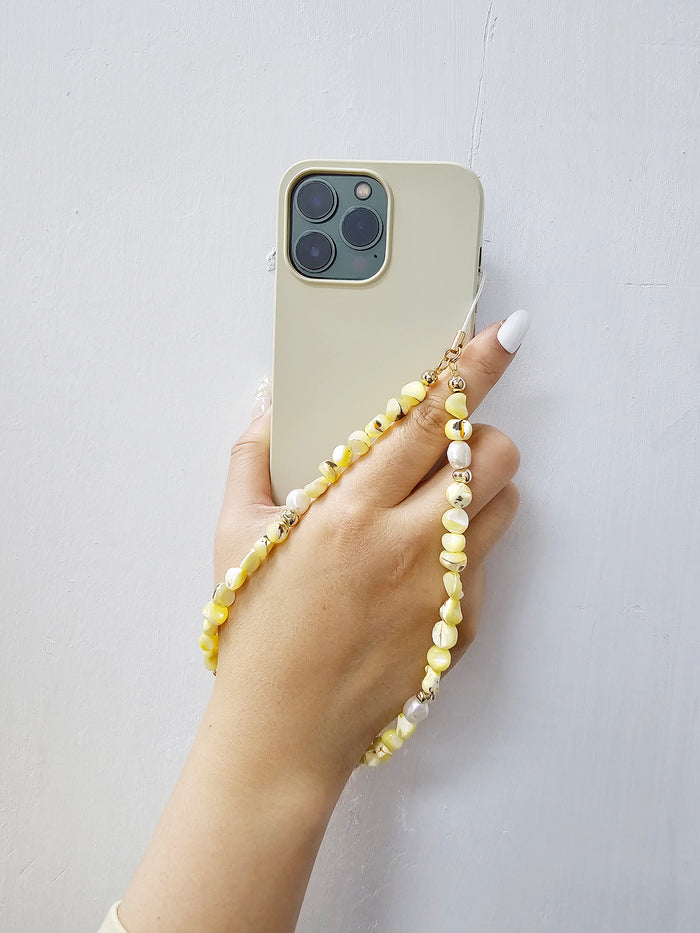 Yellow Natural Shell With Freshwater Pearls Phone Strap PC001