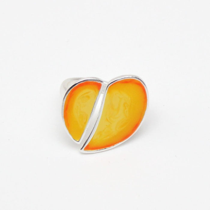 Yellow & Orange Heart Lea Ring - Sylca Designs - Chunky Jewelry