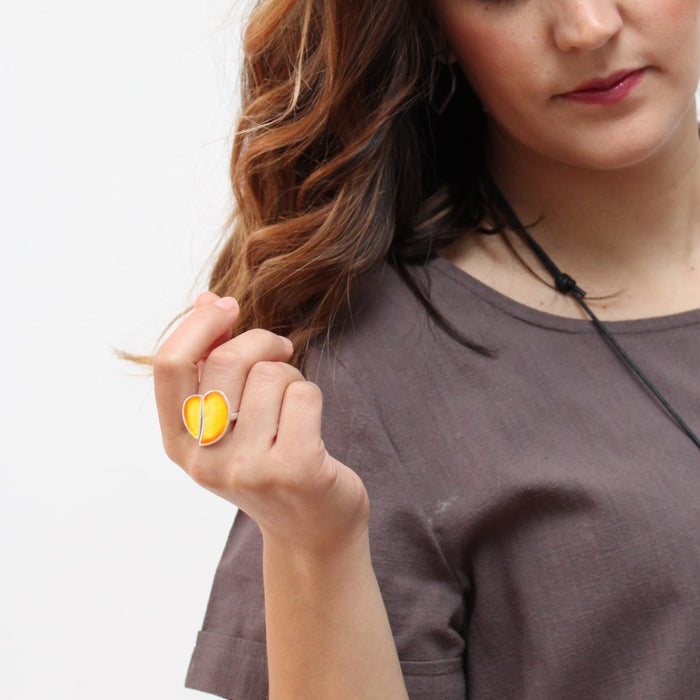 Yellow & Orange Heart Lea Ring - Sylca Designs - Chunky Jewelry