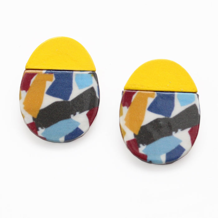 Yellow Oval Wood Earrings - Sylca Designs - Chunky Jewelry