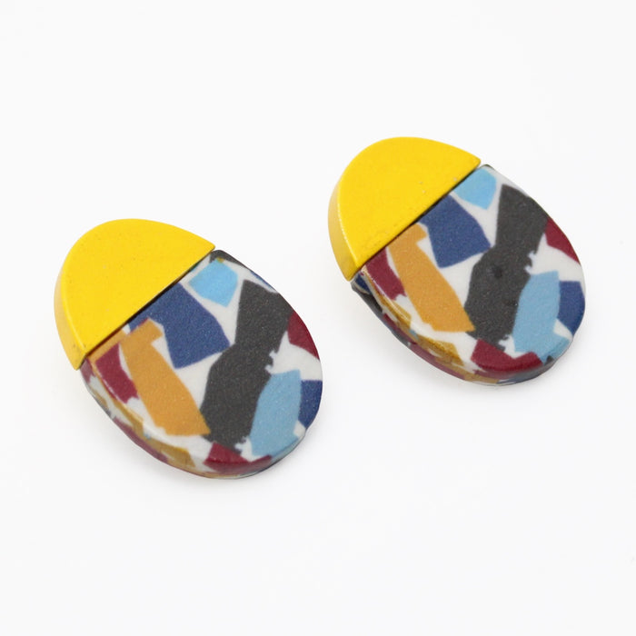 Yellow Oval Wood Earrings - Sylca Designs - Chunky Jewelry