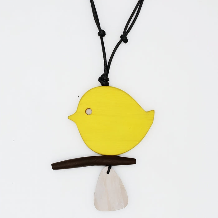 Yellow Robin On A Branch Necklace