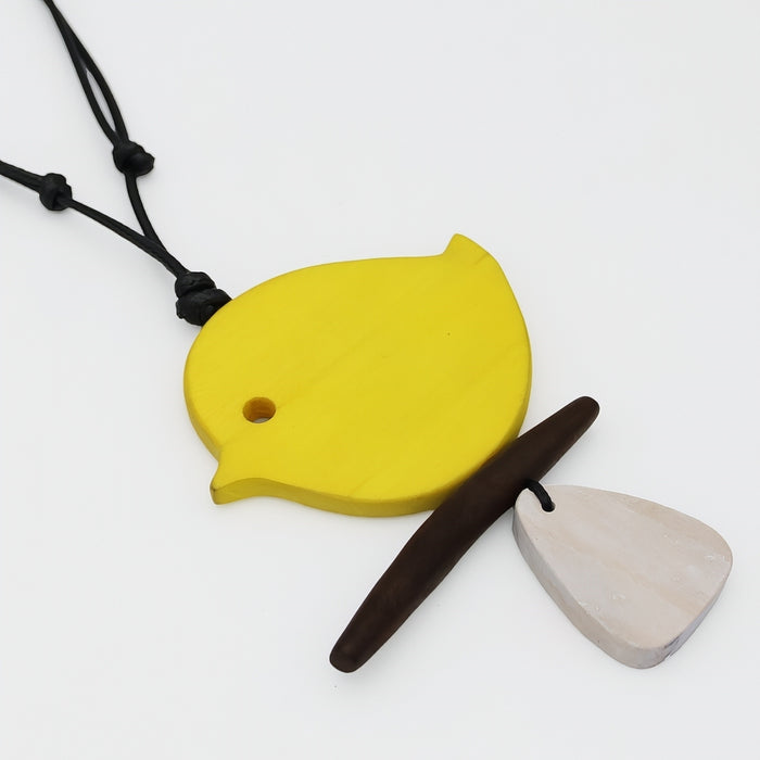 Yellow Robin On A Branch Necklace