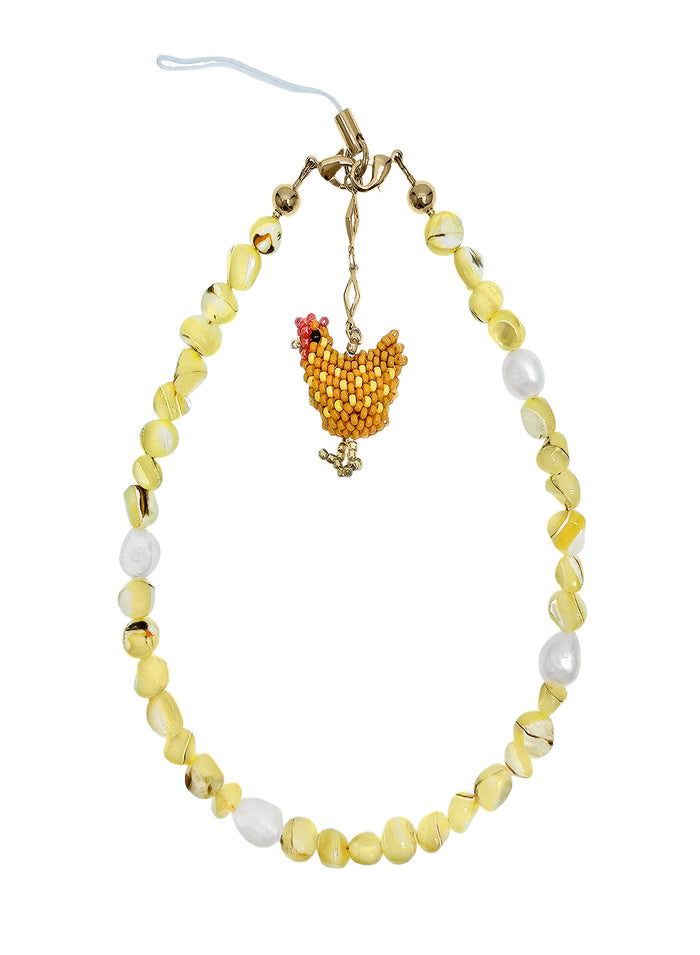 Yellow Shell With Beaded Chicken Charm Phone Strap PC066