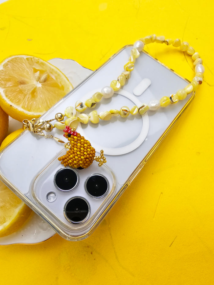 Yellow Shell With Beaded Chicken Charm Phone Strap PC066