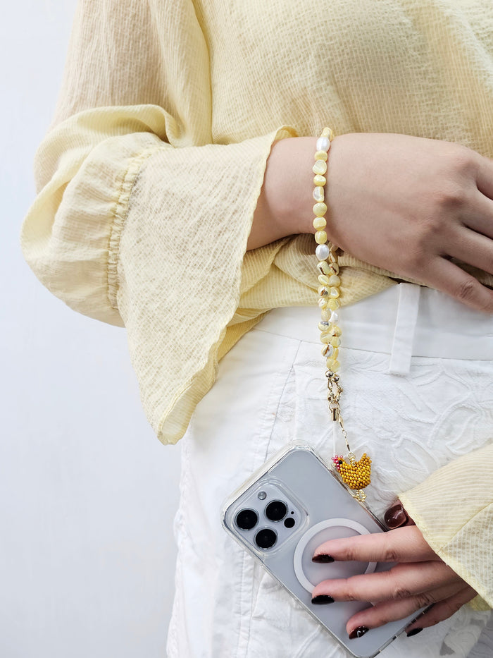 Yellow Shell With Beaded Chicken Charm Phone Strap PC066