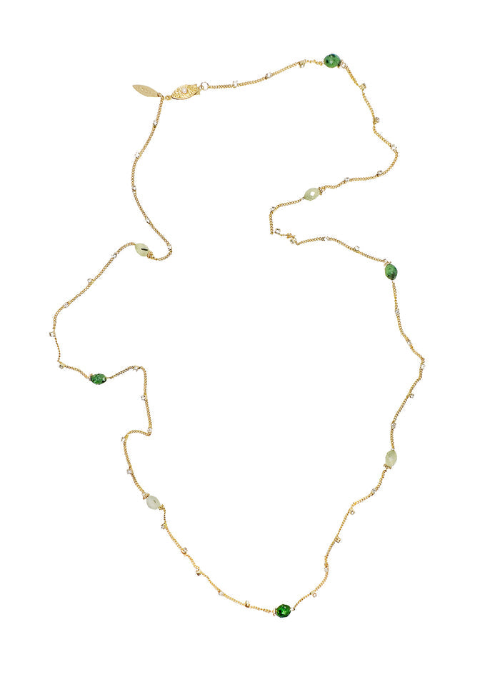 Zircon Stone With Green Gemstone Long Gold Necklace LN050 - FARRA