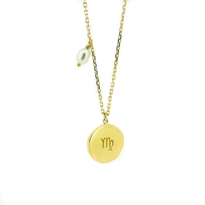 gemini zodiac necklace in gold with dainty freshwater pearl