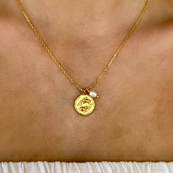 zodiac pisces necklace gold with dainty pearl